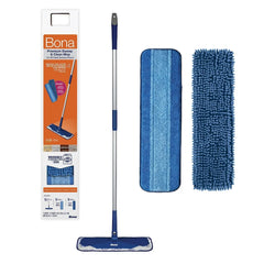 Bona Floor Mop Starter Kit - 2-in-1 Wet + Dry Floor Sweeping + Mopping: Metal Handle, Microfiber Pads, Grip Handle