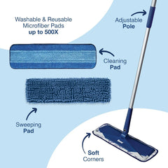 Bona Floor Mop Starter Kit - 2-in-1 Wet + Dry Floor Sweeping + Mopping: Metal Handle, Microfiber Pads, Grip Handle