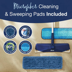 Bona Floor Mop Starter Kit - 2-in-1 Wet + Dry Floor Sweeping + Mopping: Metal Handle, Microfiber Pads, Grip Handle