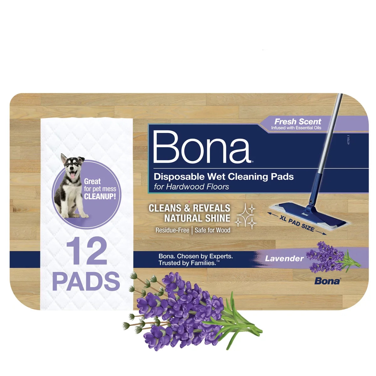 Bona Lavender Cleaning Products Mop Refill Wood Surface Wet Mopping Cloths - 12ct: Ammonia-Free, Paraben-Free, Sodium Lauryl Sulfate-Free