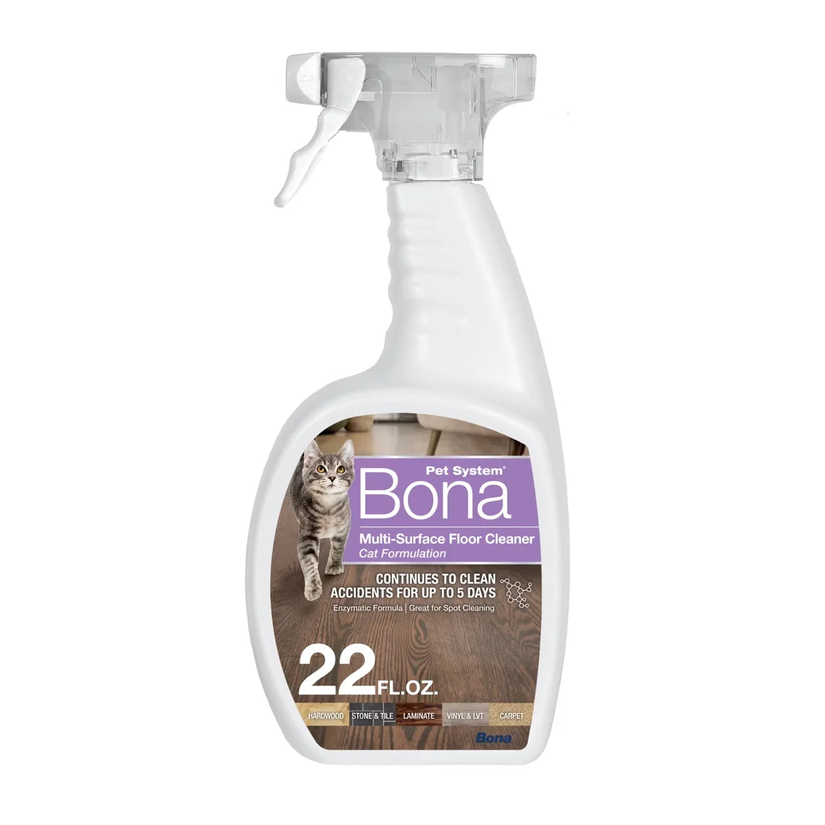 Bona Pet Enzymatic Multi-Surface Floor Cleaner and Cat Stain & Odor Remover - 22 fl oz: Ammonia-Free, Paraben-Free, Unscented