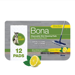 Bona Lemon Mint Cleaning Products Mop Refill Multi Surface Wet Mopping Cloths - 12ct: Ammonia-Free, Paraben-Free, Wood Pulp